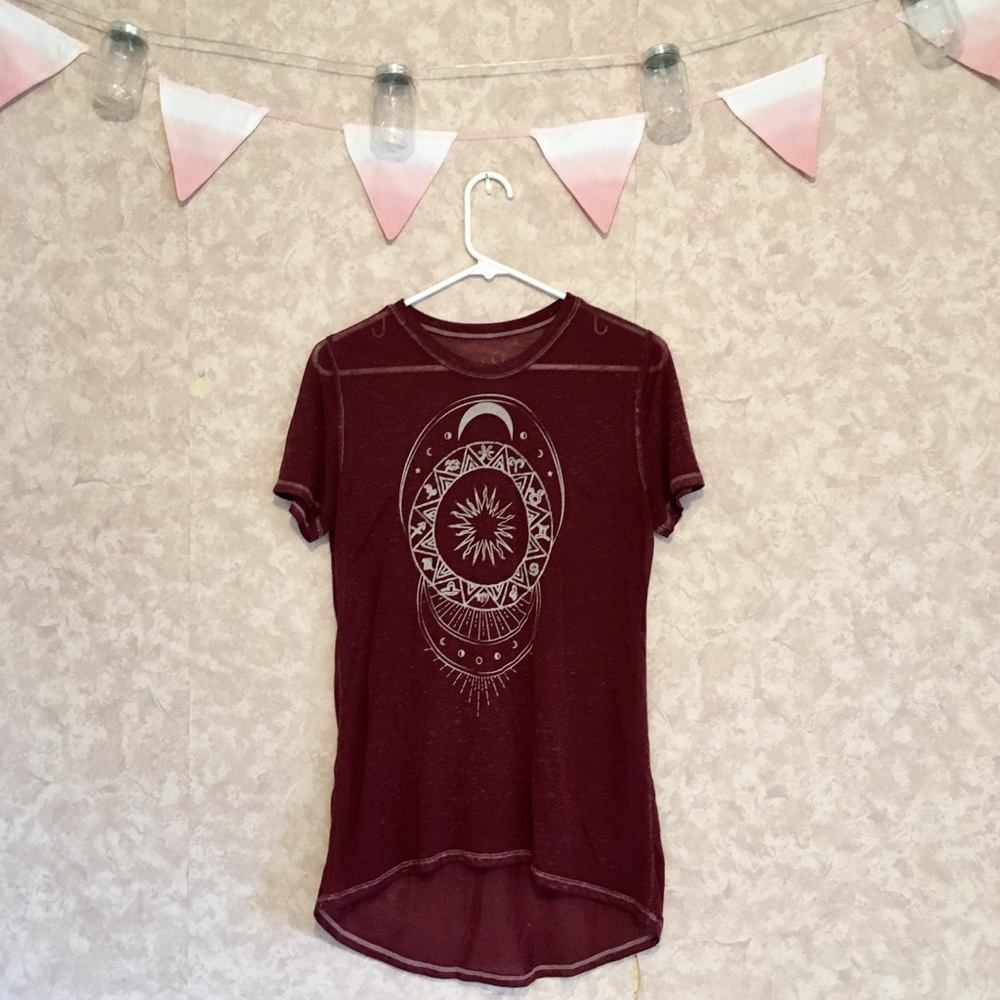 Astrology Zodiac Signs Sheer Burgundy/Wine Tee